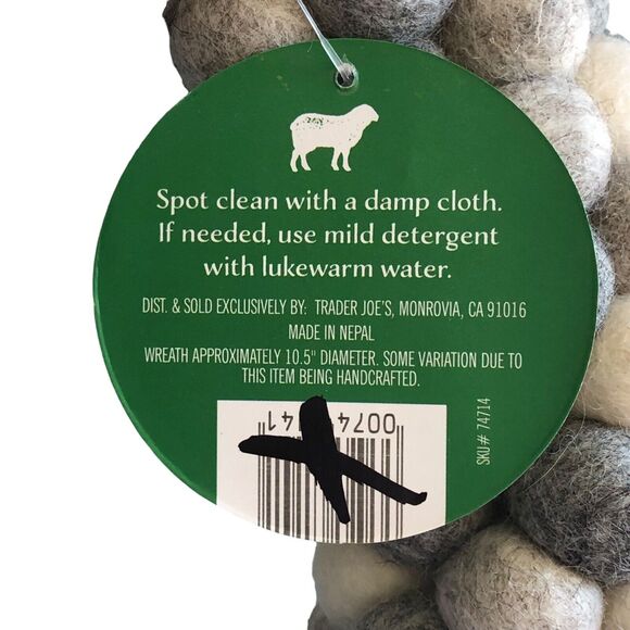 Trader Joe’s 10" Handcrafted Felted Wool Wreath Balls Gray White Neutral NWT - Picture 6 of 6